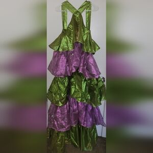 Vibrant Layered Dance Dress in Green and Purple